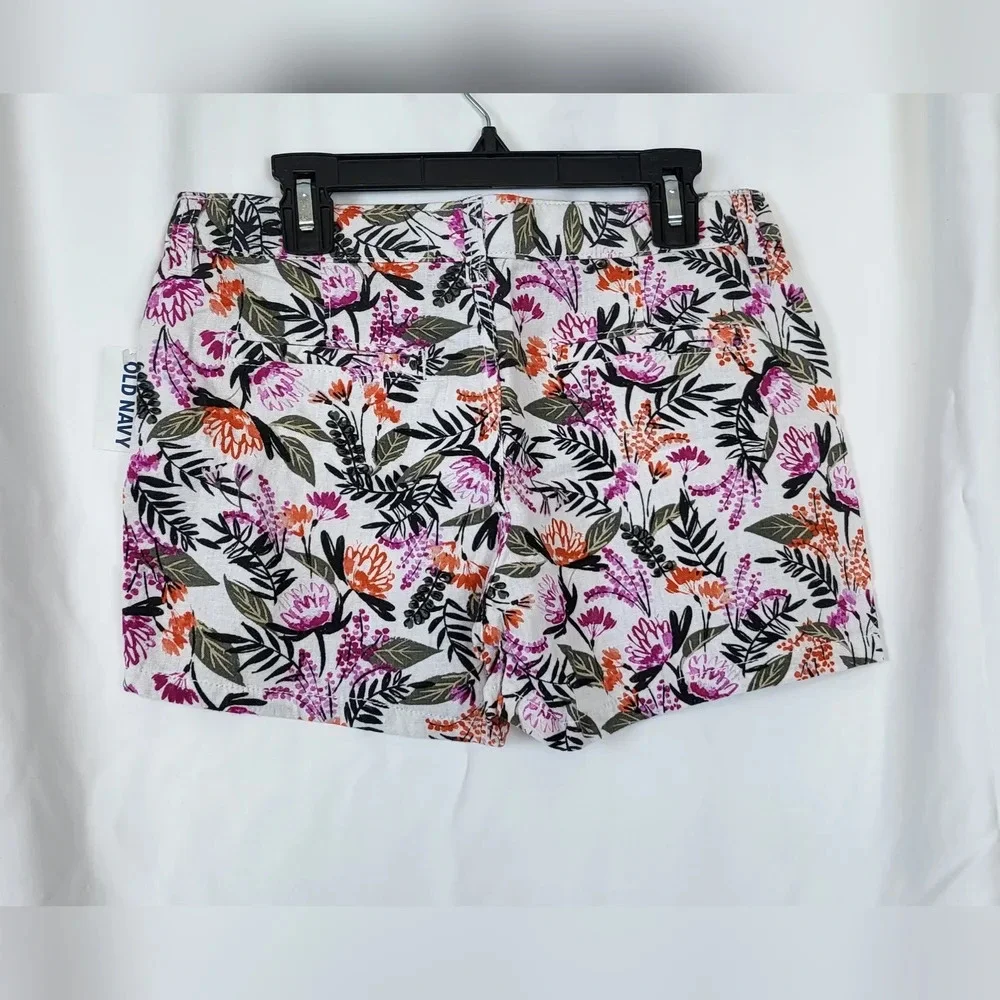NWT Old Navy Girls Linen Blend Tropical Floral White Pink Green‎ Shorts Size 1